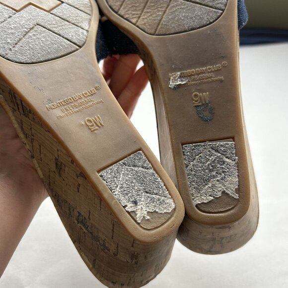 Montego Bay Club Denim Buckle Low Wedge Sandals Women's Size 9 WIDE 9W - Picture 4 of 7